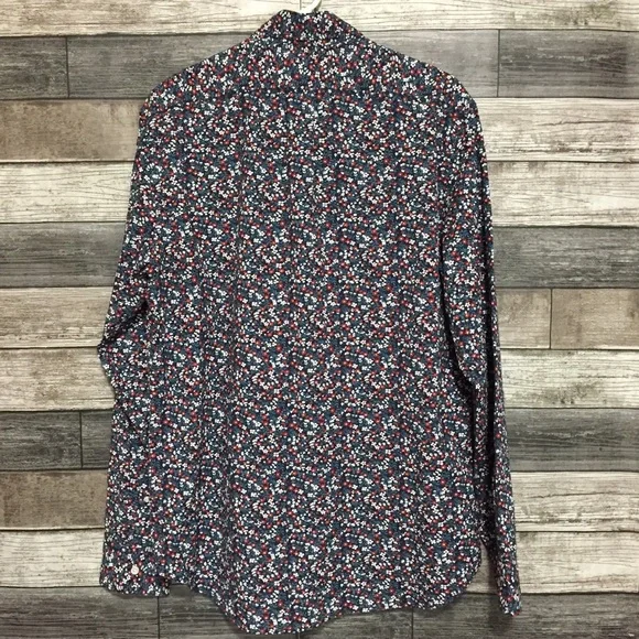 J Crew Classic Stretch Floral Button Up Shirt Men’s L Blue Red Cotton Blend - Picture 5 of 8